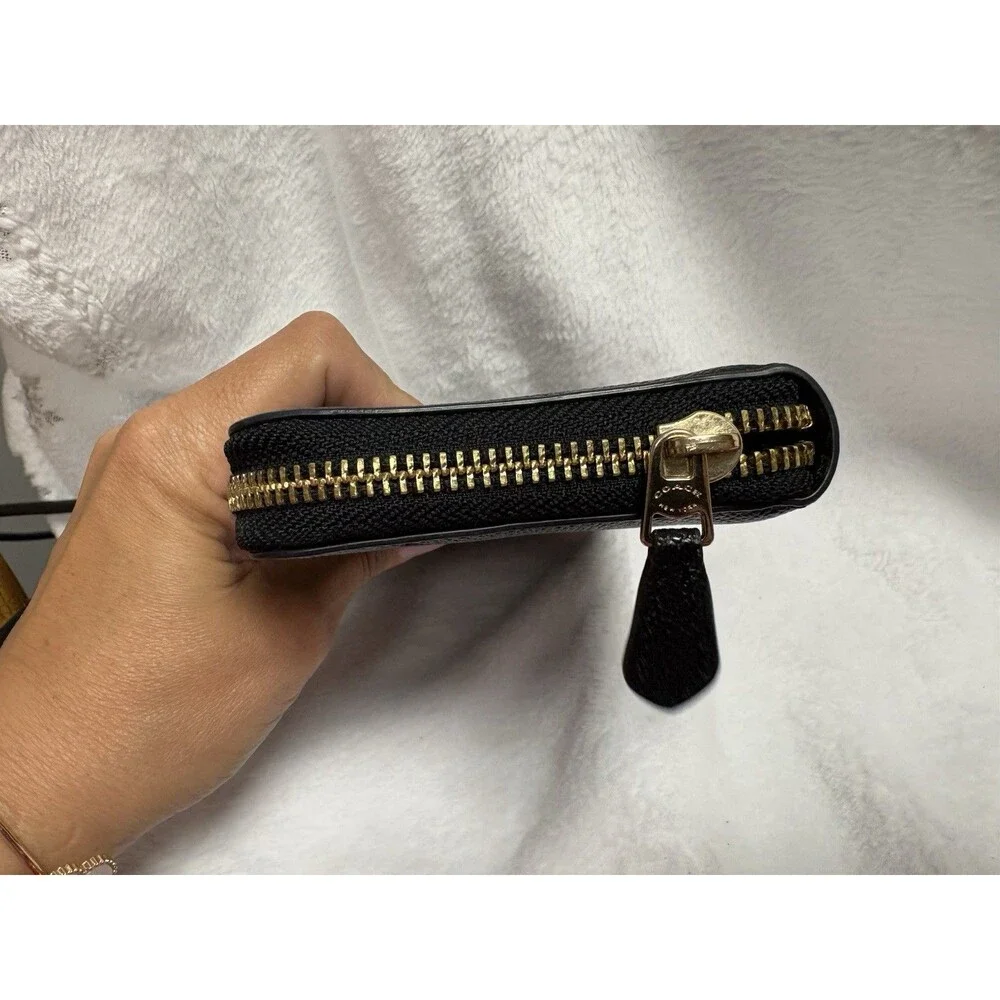 Coach C4124 Medium ID Zip Around Wallet Black Pebble Leather